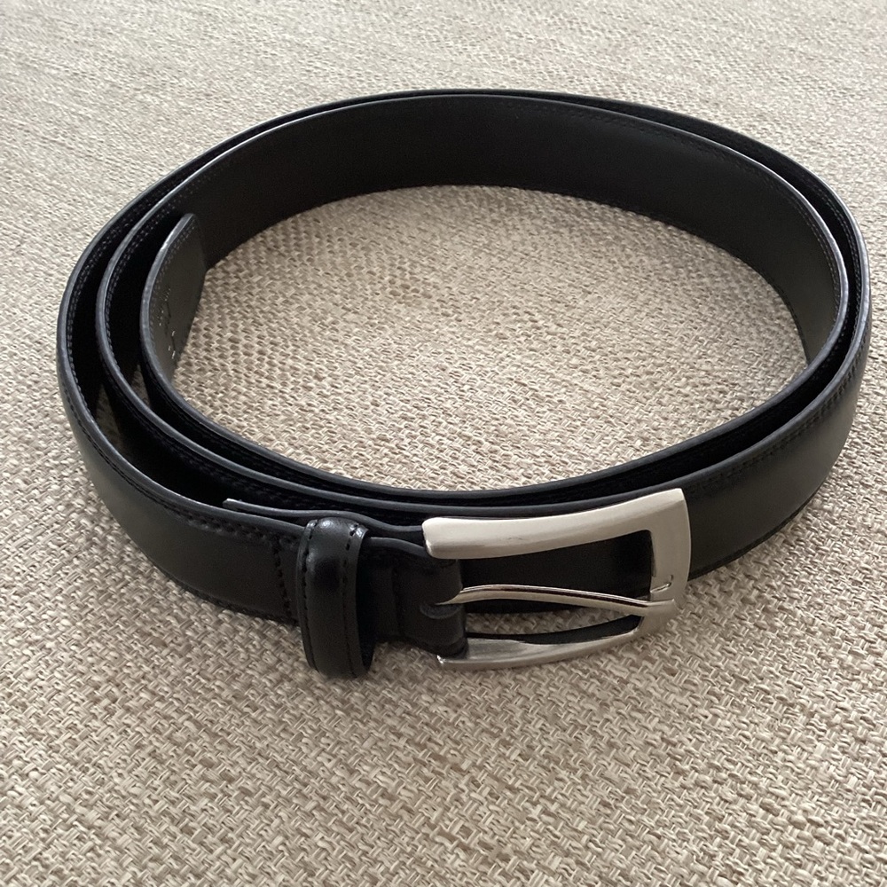 Milorde Men’s Genuine Leather Dress Belt Black Silver color buckle Size 48